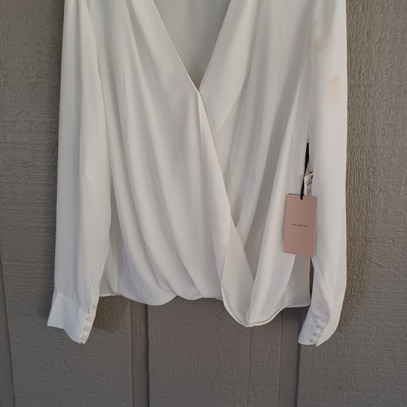 Halogen Cross Front Blouse Long Sleeve Color Ivory Cloud Size XXL - Picture 3 of 14